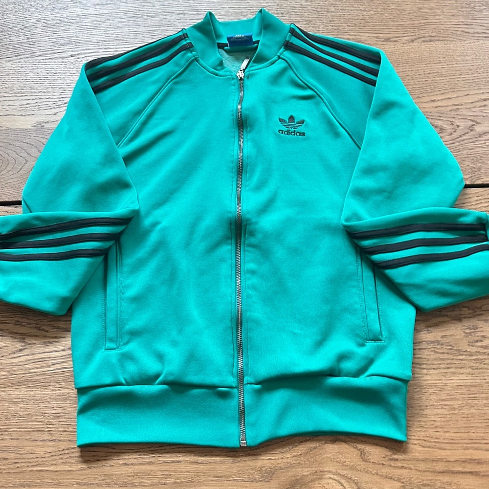 Adidas Turquoise Zip-Up Jacket with Black Stripes Size Small - Picture 6 of 14